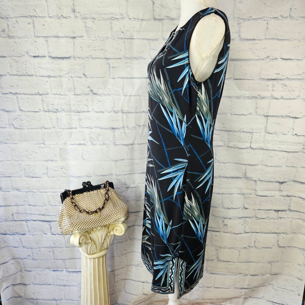 NWT White House Black Market Size M Teal Palm Print Sleeveless Sheath Dress $120 - Picture 4 of 12